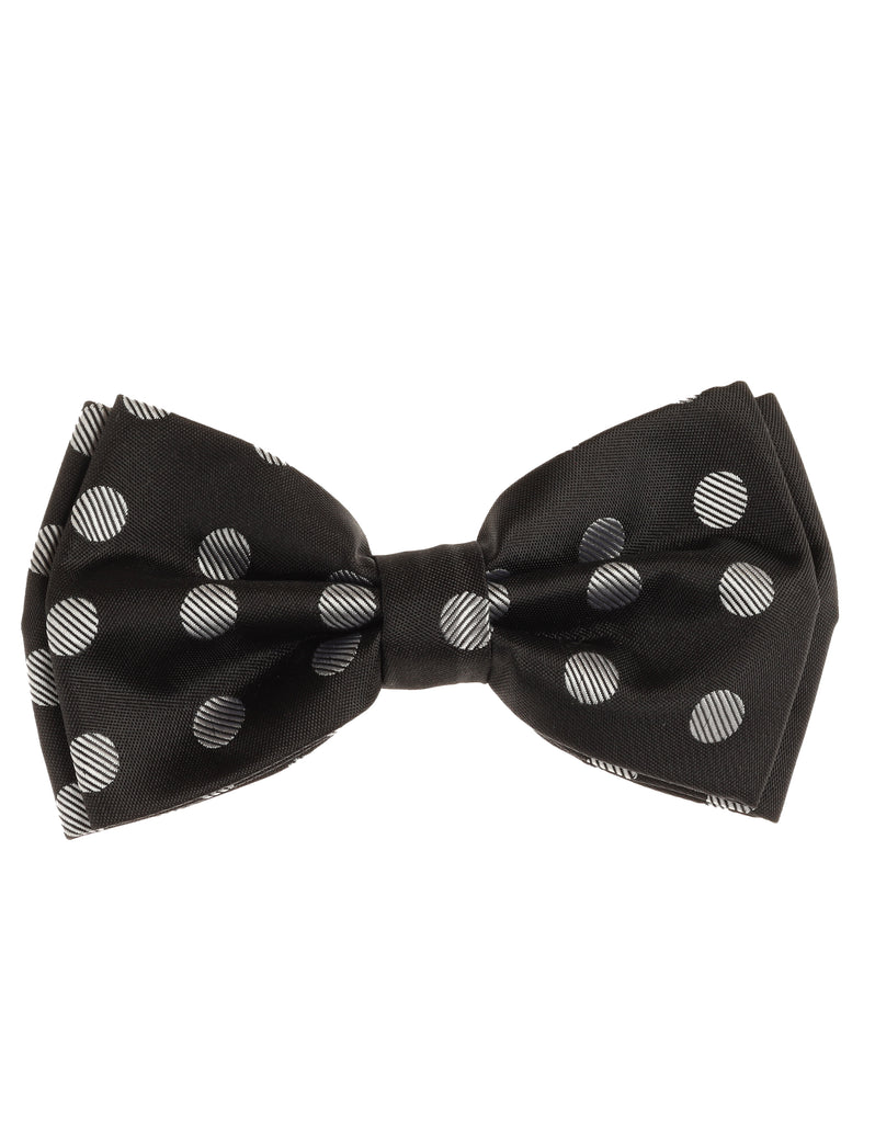 Polka Dot Black Pre-Tied Silk Bow Tie with Matching Pocket Square – Tie ...