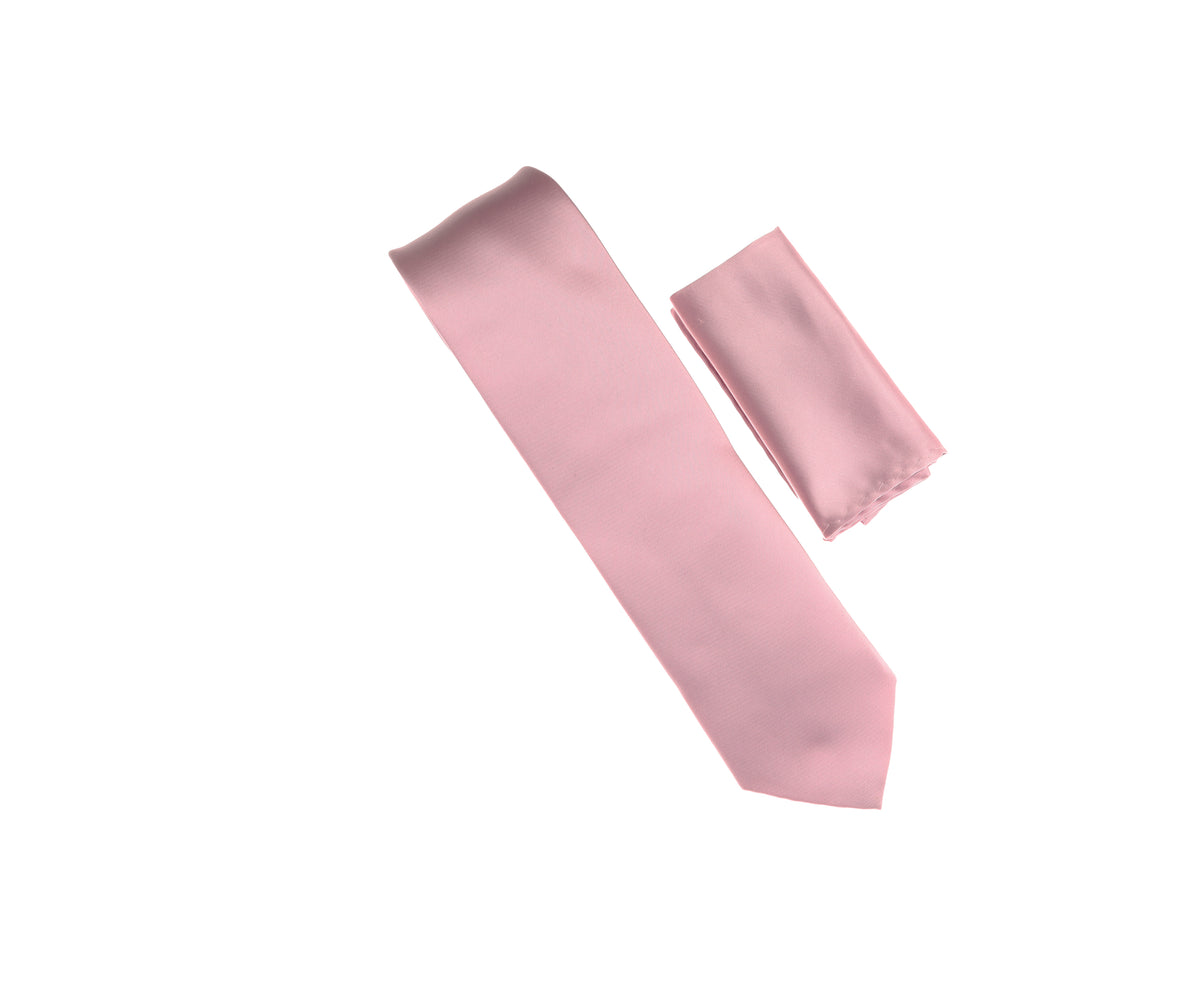 Rose Pink Satin Finish Silk Necktie with Matching Pocket Square SWTH-2 ...