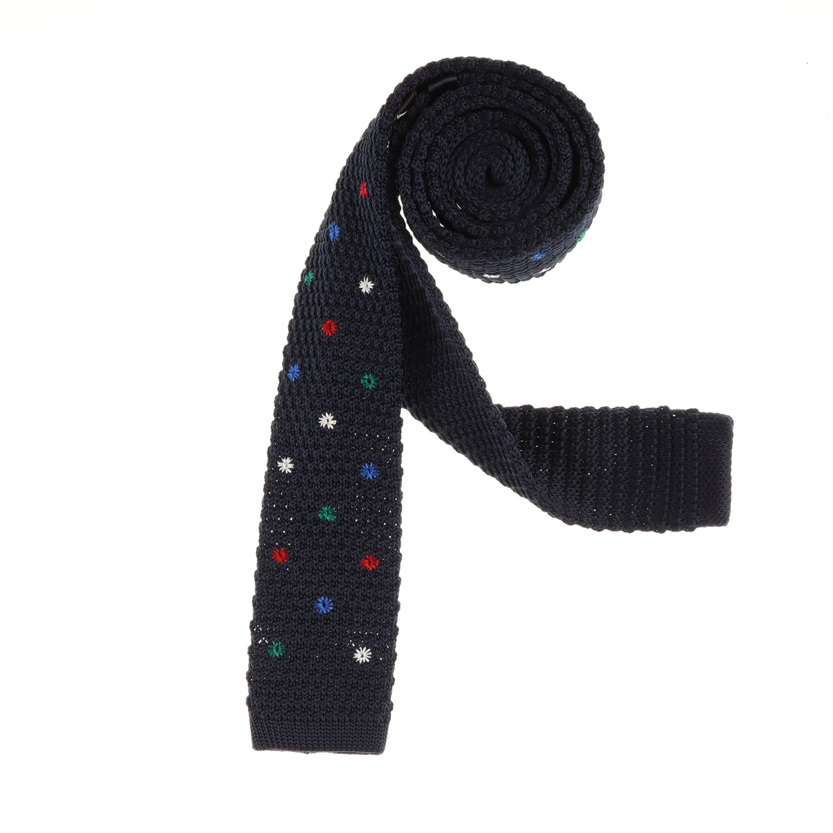 Navy With Red Green Blue Dots Designed Knit Tie Tie Factory navy-with-red-green-blue-dots-designed-knit-tie-tie-factory