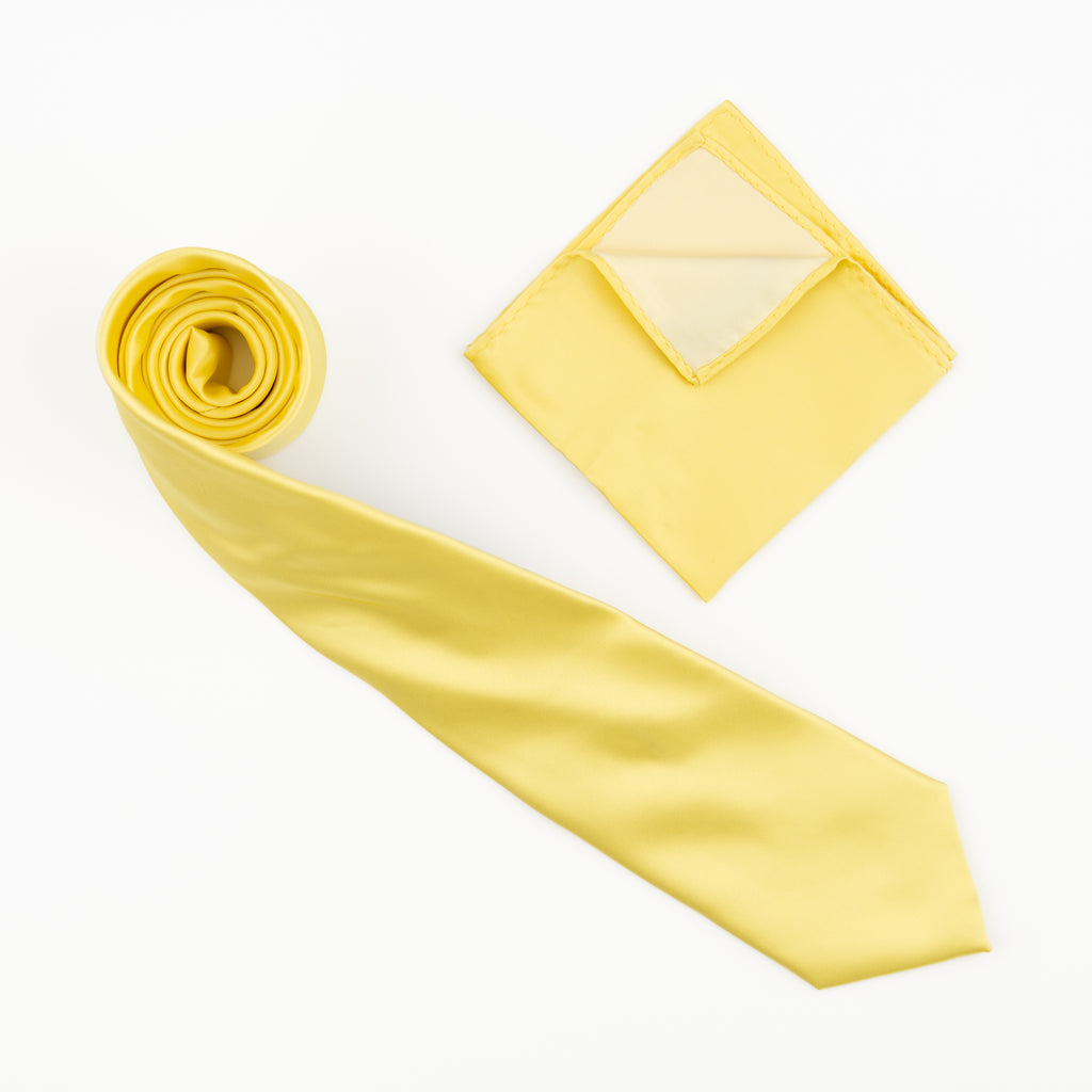 Yellow Pattern Tie Yellow Satin Finish Silk Necktie with Matching Pocket Square – Tie Factory