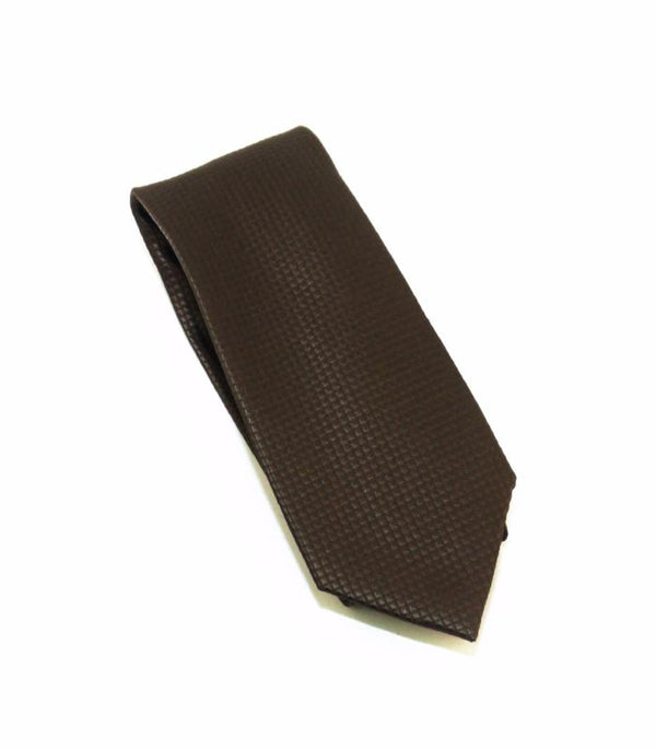 Brown Solid Micro Grid Extra Long Silk Tie